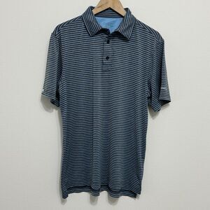 Straight Down Performance Polo Shirt Mens Medium Striped Blue Golf Stretch